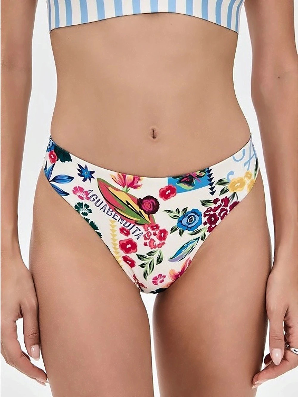 Agua Bendita Ilu Cutrus Floral Bikini Bottom in White & Multicolor Like New XL